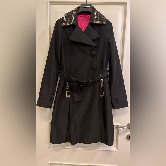 Morgan de Toi Black Trench Coat with Pink Lining - Picture 1 of 9